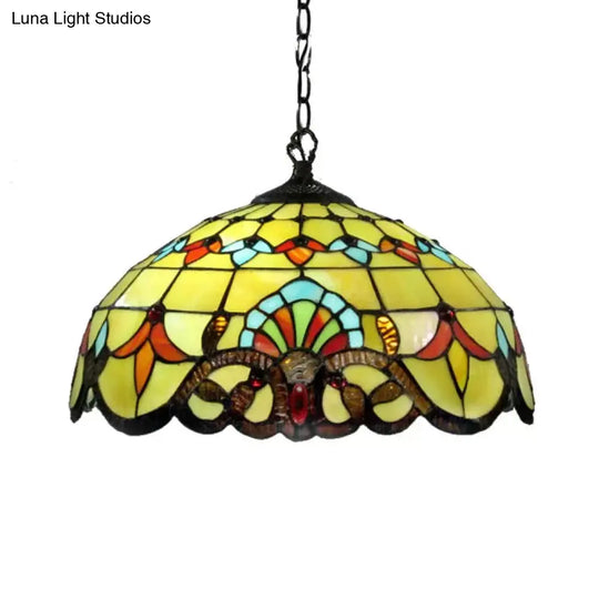 Adjustable 2-Light Hanging Lamp With Victorian Style Dome Shade - 16’ W For Living Room