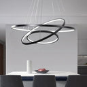 Adjustable 3-Tier Circle Chandelier: Modern Metal Led Hanging Light For Bedrooms (Black/White) Black