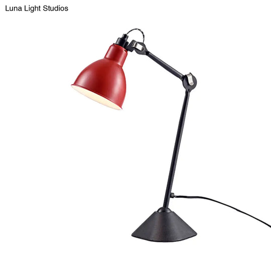 Adjustable Arm Desk Lamp With Black/Blue Dome Shade - Modernist Style Metallic Finish Ideal For