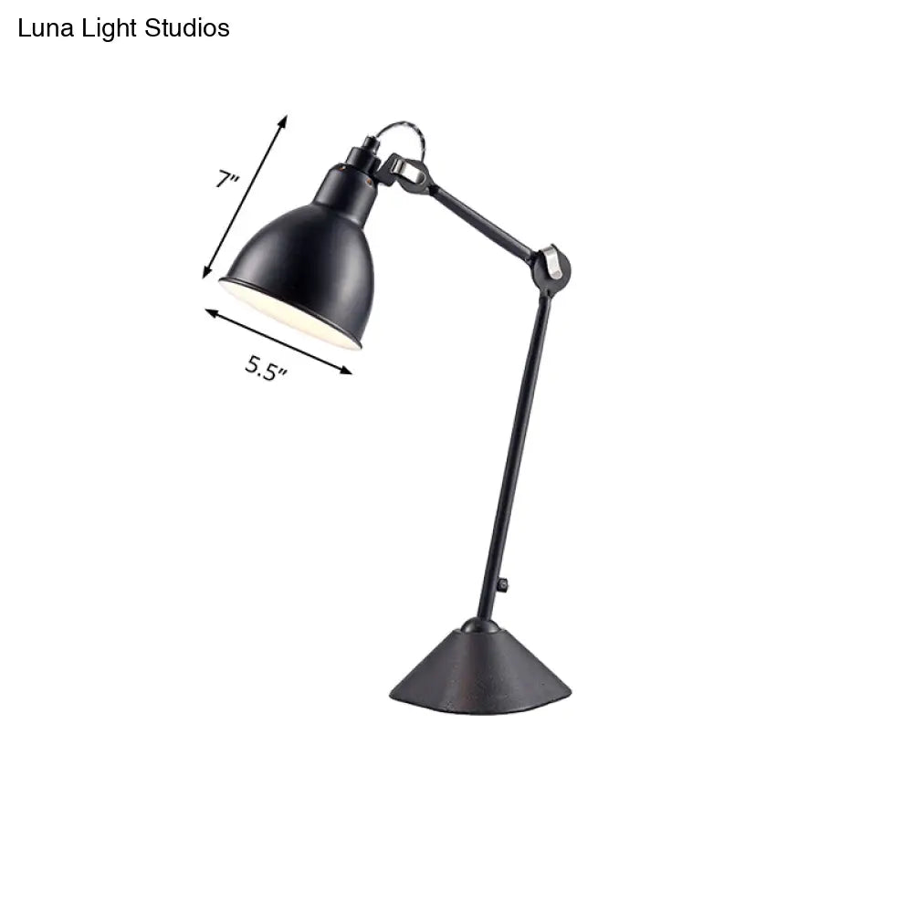 Adjustable Arm Desk Lamp With Black/Blue Dome Shade - Modernist Style Metallic Finish Ideal For