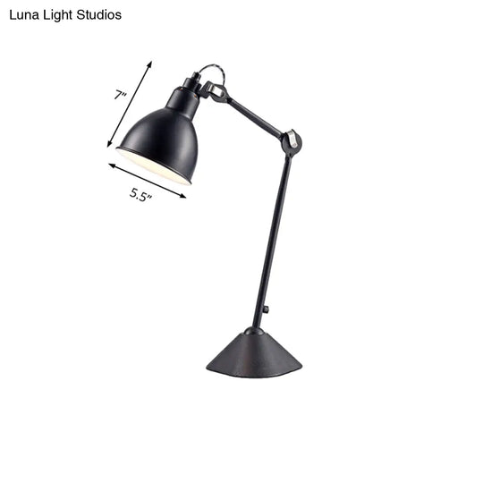 Adjustable Arm Desk Lamp With Black/Blue Dome Shade - Modernist Style Metallic Finish Ideal For