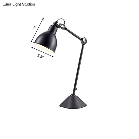 Adjustable Arm Desk Lamp With Black/Blue Dome Shade - Modernist Style Metallic Finish Ideal For