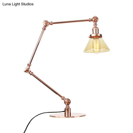Adjustable Arm Industrial Table Lamp With Clear Glass Shade - Black/Brass Finish