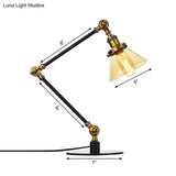 Adjustable Arm Industrial Table Lamp With Clear Glass Shade - Black/Brass Finish