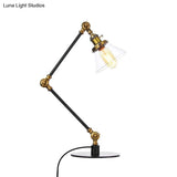 Adjustable Arm Industrial Table Lamp With Clear Glass Shade - Black/Brass Finish