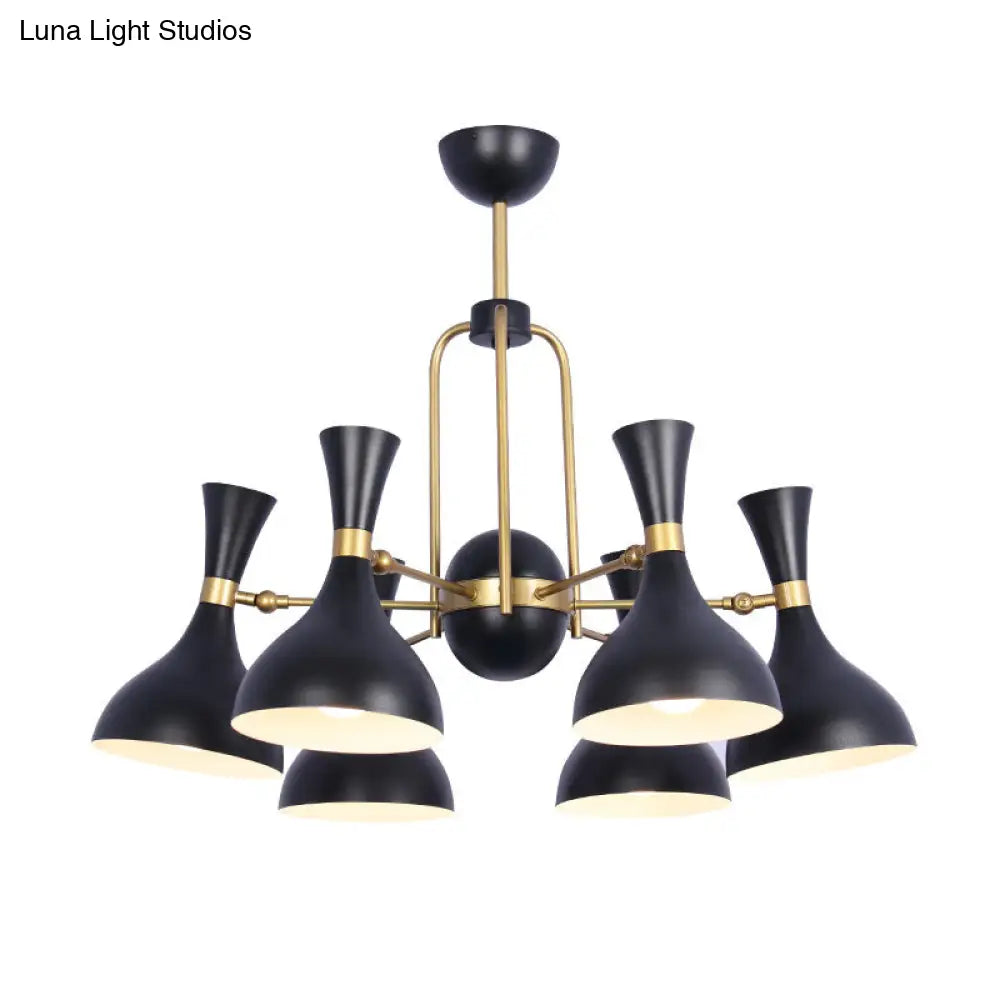 Adjustable 6-Light Chandelier: Funnel Pendant Light In Warehouse Black And Gold