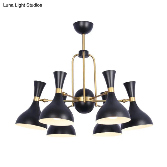 Adjustable 6-Light Chandelier: Funnel Pendant Light In Warehouse Black And Gold