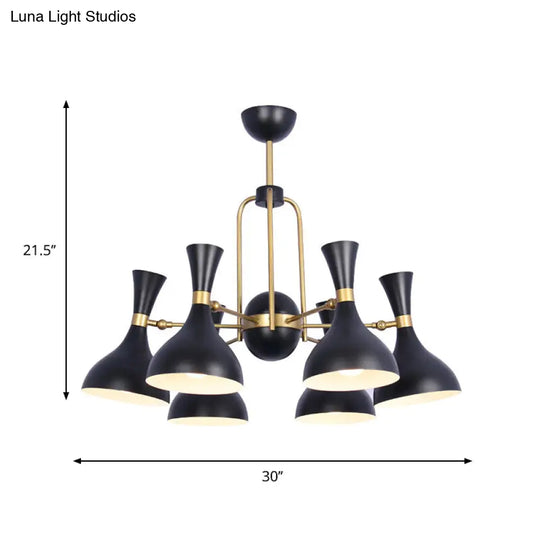 Adjustable 6-Light Chandelier: Funnel Pendant Light In Warehouse Black And Gold