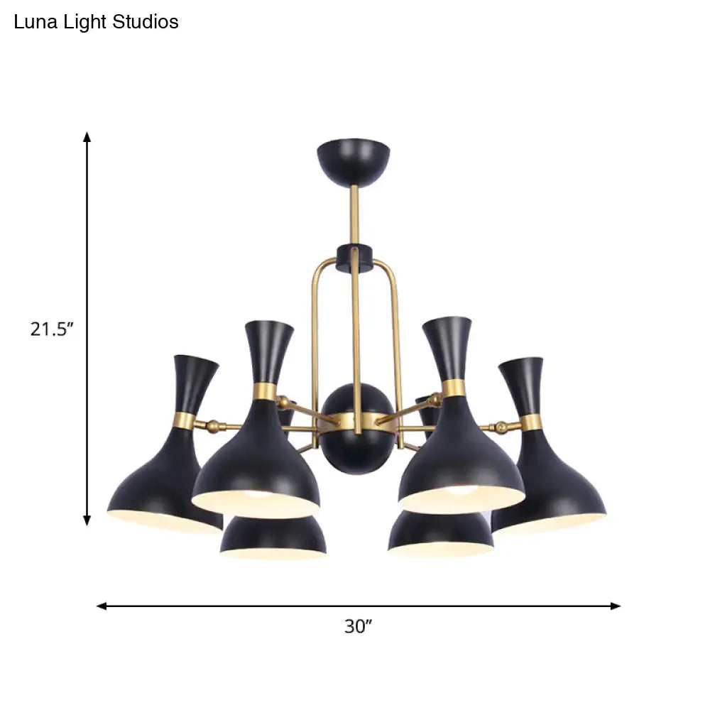 Adjustable Black And Gold Metal Chandelier Pendant Light - 6 Lights Funnel Shape Ideal For