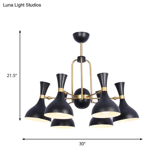 Adjustable Black And Gold Metal Chandelier Pendant Light - 6 Lights Funnel Shape Ideal For