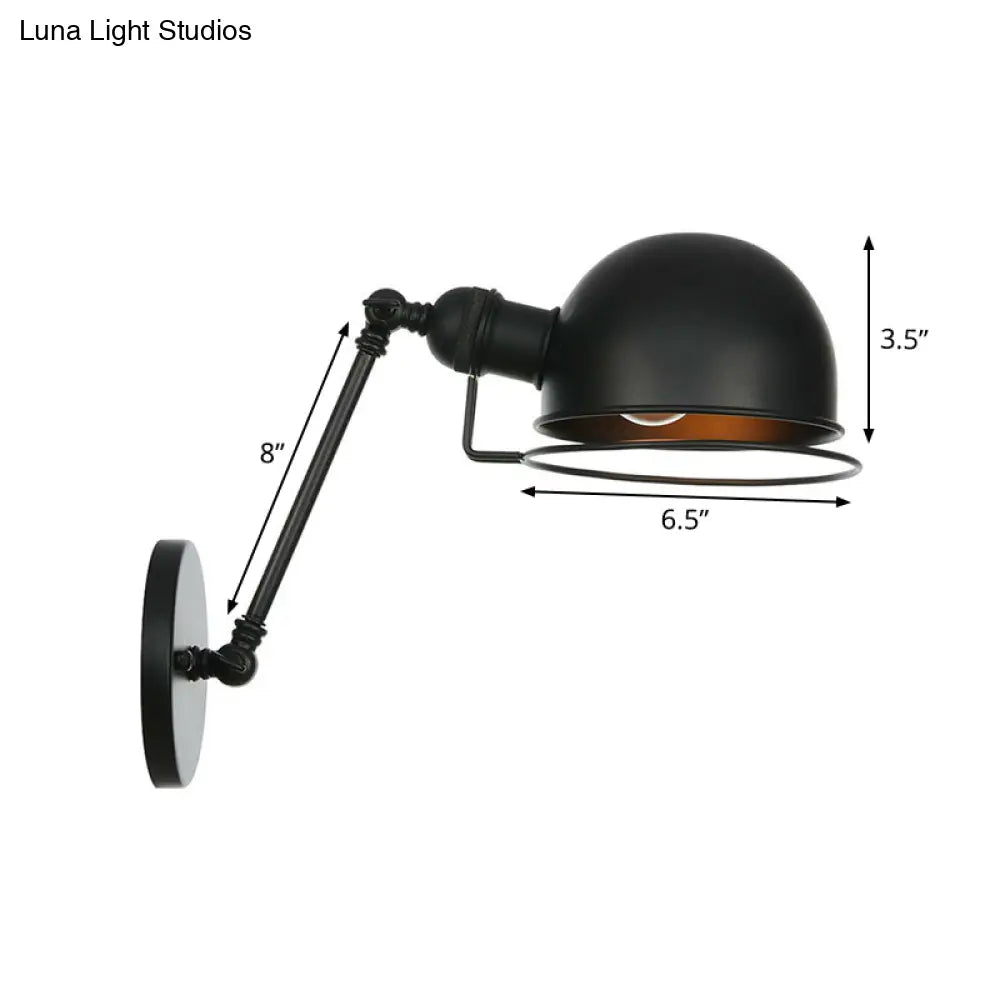 Adjustable Black Industrial Wall Lamp 8/12 Hemispherical Iron With Wire Guard - Ideal Living Room