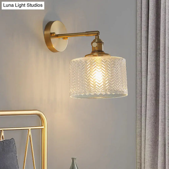 Adjustable Brass Industrial Wall Sconce Light With Glass Shade For Bedroom & Hotel
