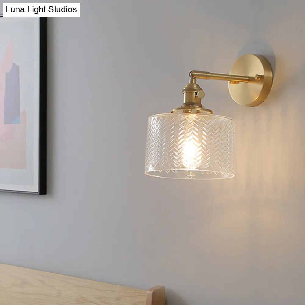 Adjustable Brass Industrial Wall Sconce Light With Glass Shade For Bedroom & Hotel