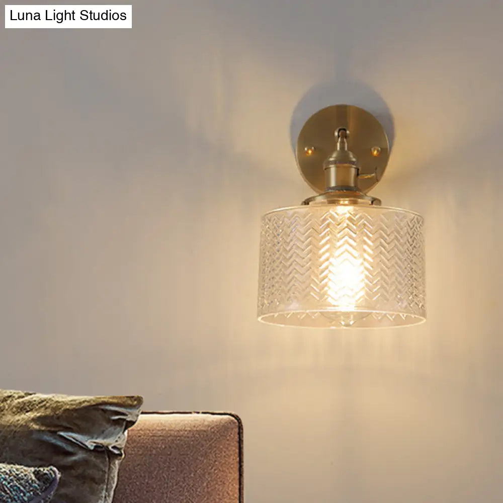 Adjustable Brass Industrial Wall Sconce Light With Glass Shade For Bedroom & Hotel