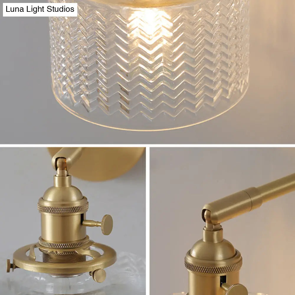Adjustable Brass Industrial Wall Sconce Light With Glass Shade For Bedroom & Hotel