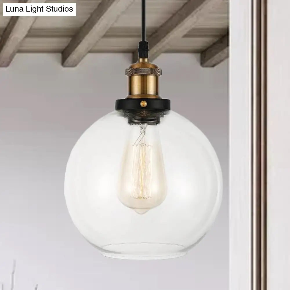 Adjustable Brass Pendant Light - Industrial Style Suspension Lamp With Clear Glass Globe / 8’