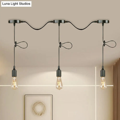 Adjustable Cord Industrial Black Metal Ceiling Light Fixture With 3/5/7-Light Bare Bulb Pendant