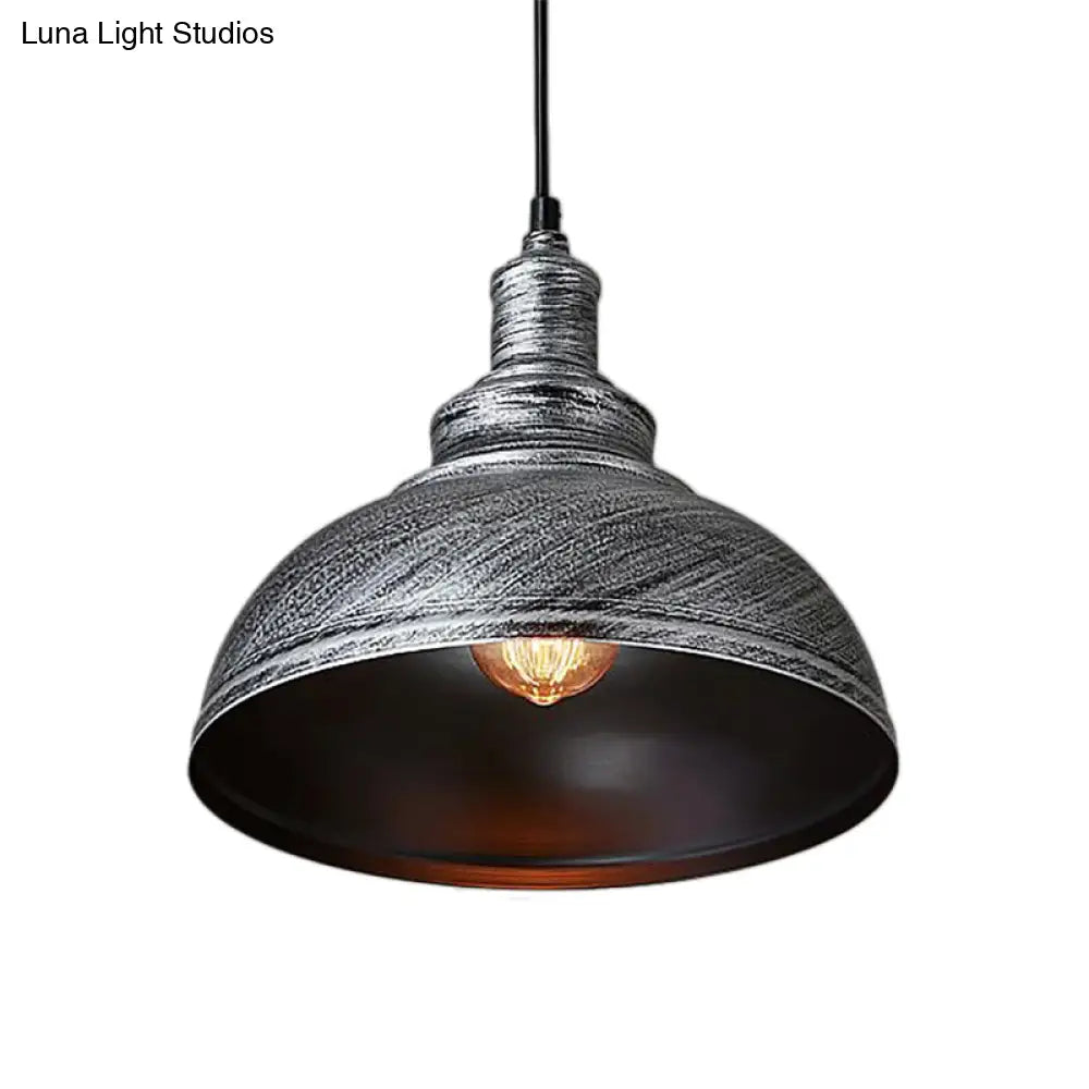 Adjustable Black/Gray Retro Metal Dome Pendant With Cord - 12/14/16 W
