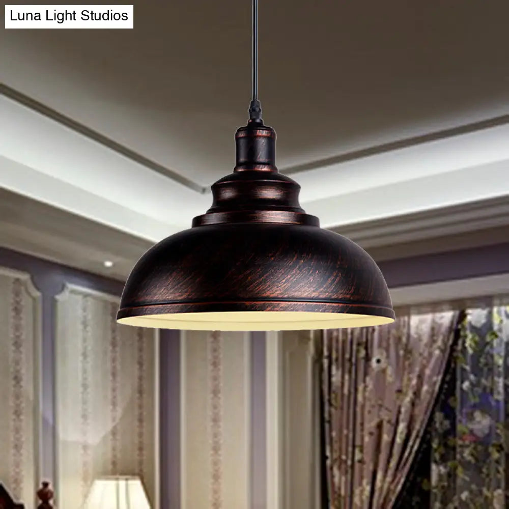 Adjustable Black/Gray Retro Metal Dome Pendant With Cord - 12/14/16 W