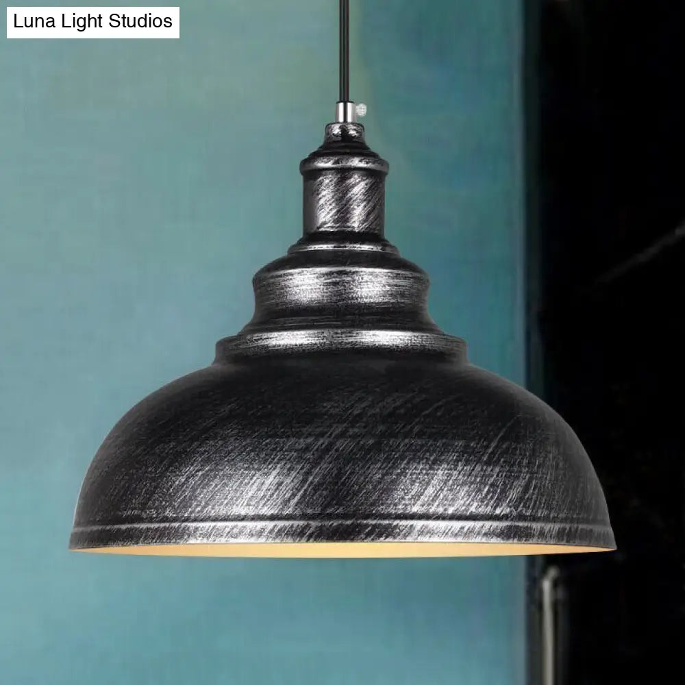 Adjustable Black/Gray Retro Metal Dome Pendant With Cord - 12/14/16 W Grey / 14