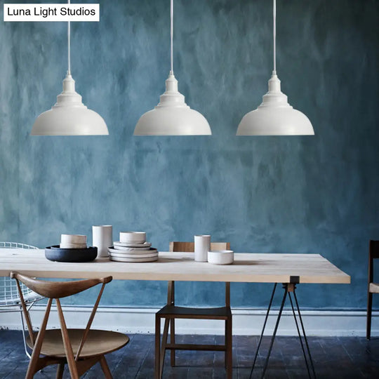 Adjustable Cord Pendant With Metal Dome Shade In Retro Black/Gray - 12’/14’/16’ W