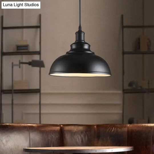 Adjustable Cord Pendant With Metal Dome Shade In Retro Black/Gray - 12’/14’/16’ W