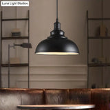 Adjustable Cord Pendant With Metal Dome Shade In Retro Black/Gray - 12’/14’/16’ W