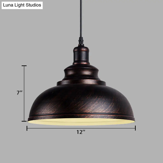 Adjustable Cord Pendant With Metal Dome Shade In Retro Black/Gray - 12’/14’/16’ W