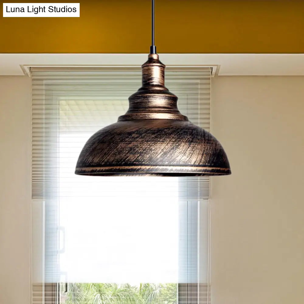 Adjustable Black/Gray Retro Metal Dome Pendant With Cord - 12/14/16 W