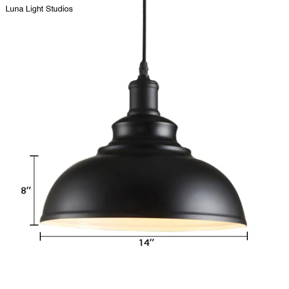 Adjustable Black/Gray Retro Metal Dome Pendant With Cord - 12/14/16 W