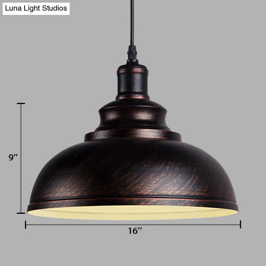 Adjustable Black/Gray Retro Metal Dome Pendant With Cord - 12/14/16 W