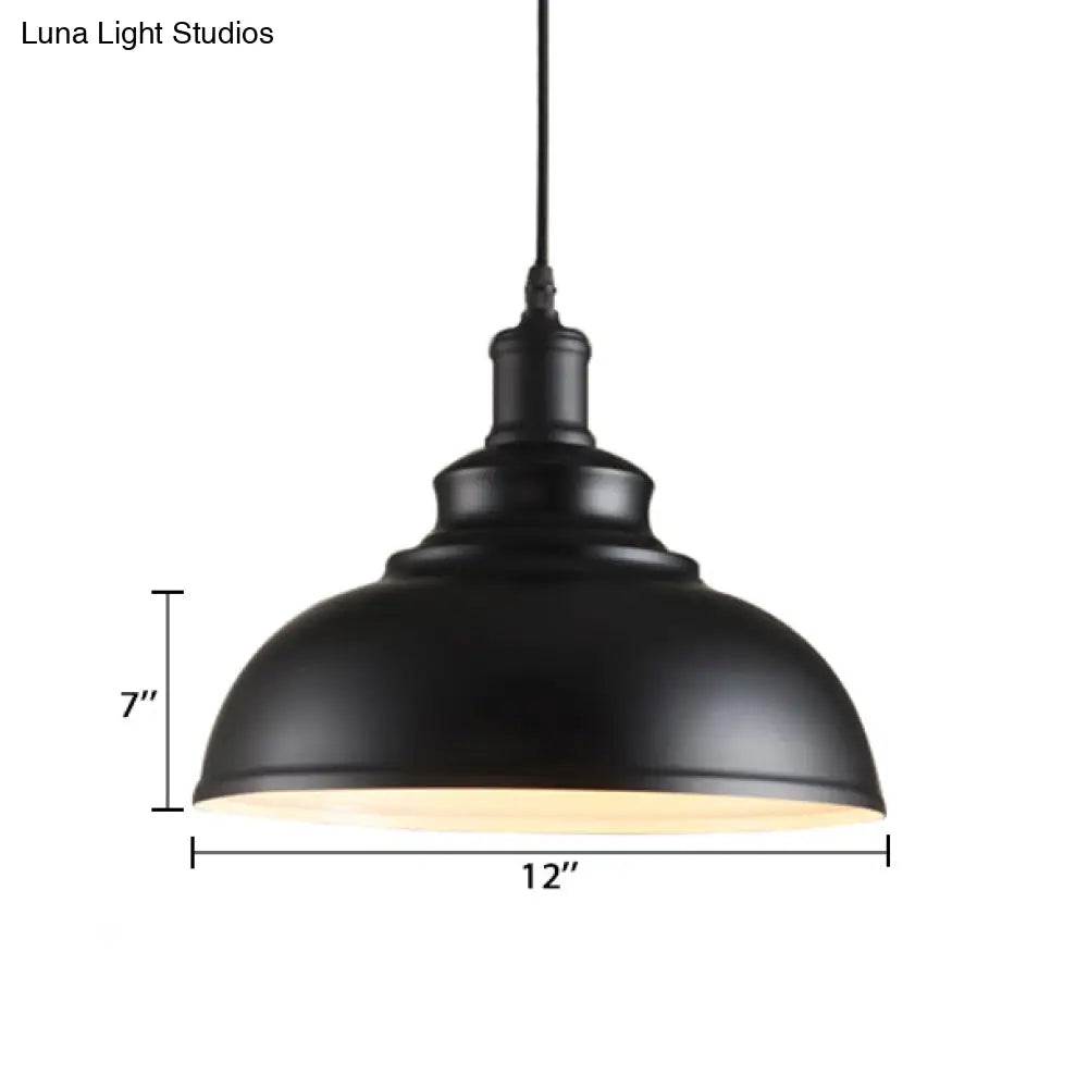 Adjustable Black/Gray Retro Metal Dome Pendant With Cord - 12/14/16 W