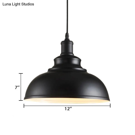 Adjustable Black/Gray Retro Metal Dome Pendant With Cord - 12/14/16 W