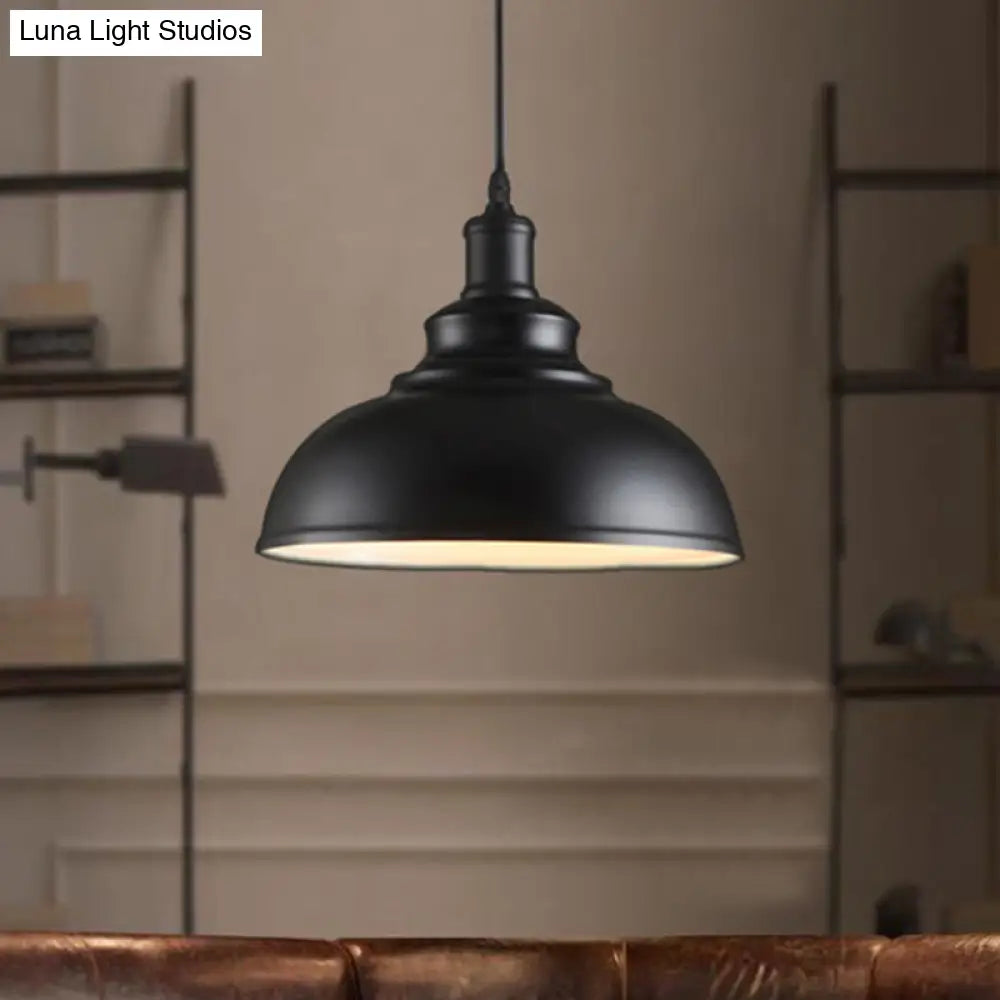 Adjustable Black/Gray Retro Metal Dome Pendant With Cord - 12/14/16 W
