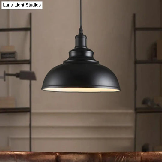 Adjustable Black/Gray Retro Metal Dome Pendant With Cord - 12/14/16 W