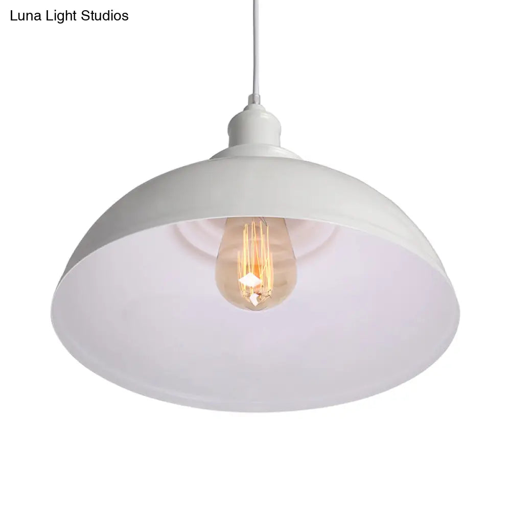 Adjustable Cord Pendant With Metal Dome Shade In Retro Black/Gray - 12’/14’/16’ W