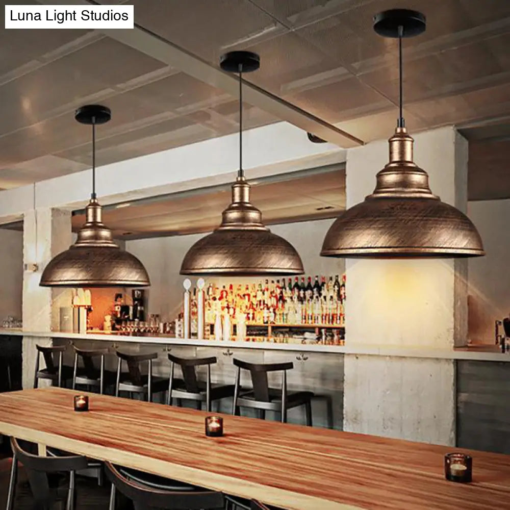 Adjustable Cord Pendant With Metal Dome Shade In Retro Black/Gray - 12’/14’/16’ W