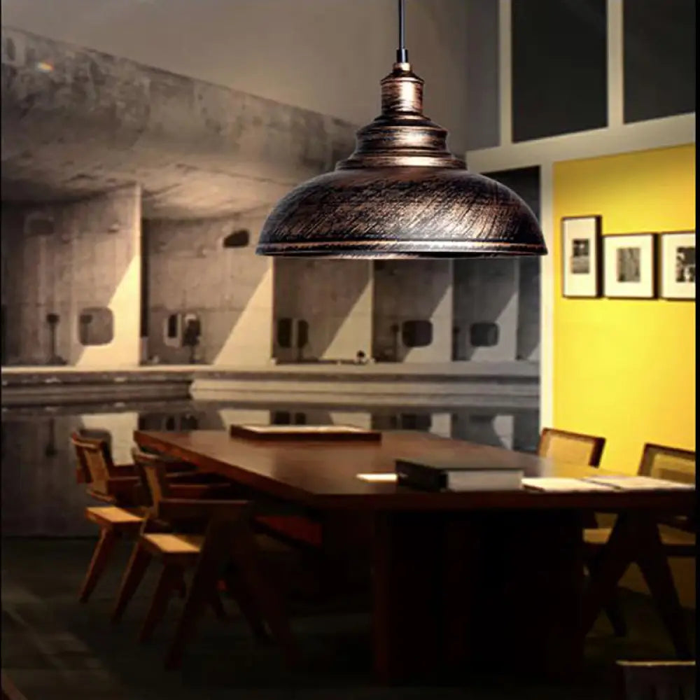 Adjustable Cord Pendant With Metal Dome Shade In Retro Black/Gray - 12’/14’/16’ W Antique