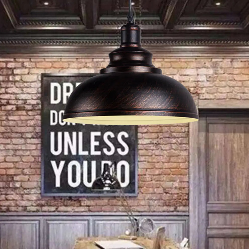 Adjustable Cord Pendant With Metal Dome Shade In Retro Black/Gray - 12’/14’/16’ W Bronze / 12’