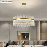 Adjustable Glass Crystal Drum Chandelier Pendant Light For Modern Living Rooms