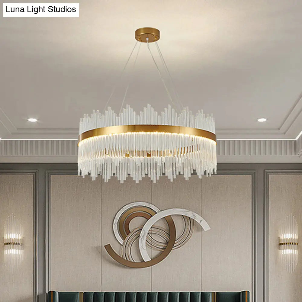 Adjustable Modern Crystal Drum Chandelier Pendant Light For Living Room Ceiling