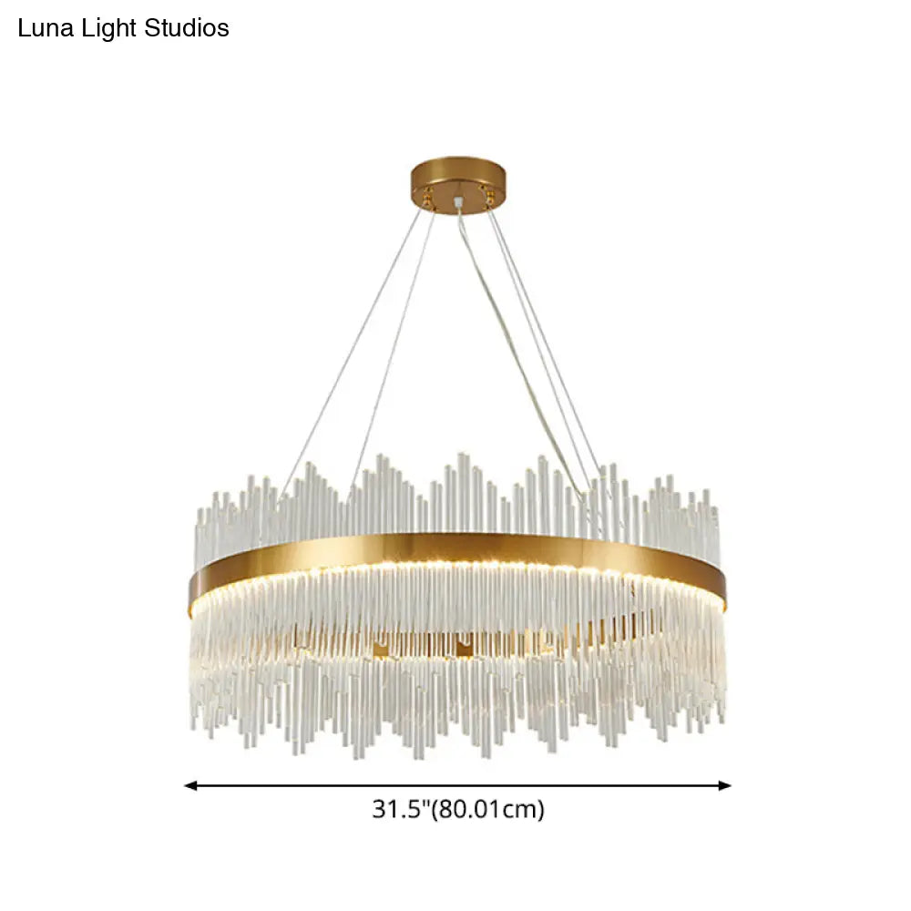 Adjustable Glass Crystal Drum Chandelier Pendant Light For Modern Living Rooms