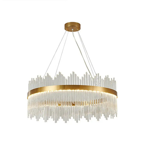 Adjustable Glass Crystal Drum Chandelier Pendant Light For Modern Living Rooms Gold / 47.5’ Round