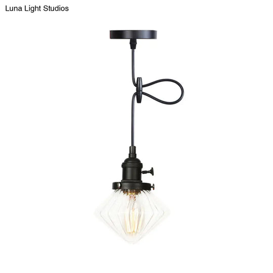 Adjustable Height Industrial Pendant Light With Diamond Glass Shade - Black/Bronze/Brass Finish