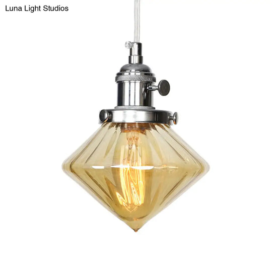 Adjustable Height Industrial Pendant Light With Diamond Glass Shade - Black/Bronze/Brass Finish