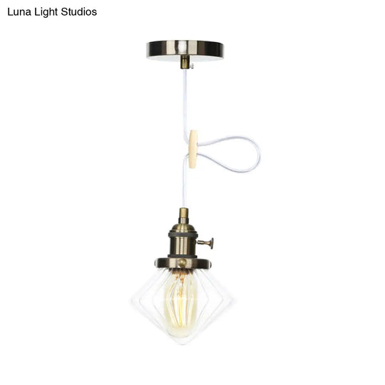 Adjustable Height Industrial Pendant Light With Diamond Glass Shade - Black/Bronze/Brass Finish