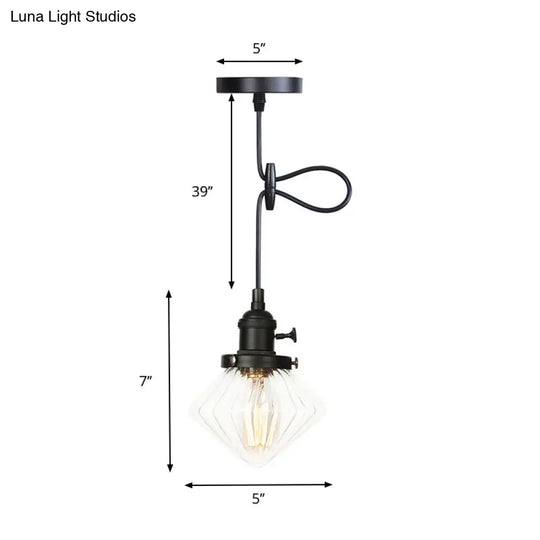 Adjustable Height Industrial Pendant Light With Diamond Glass Shade - Black/Bronze/Brass Finish
