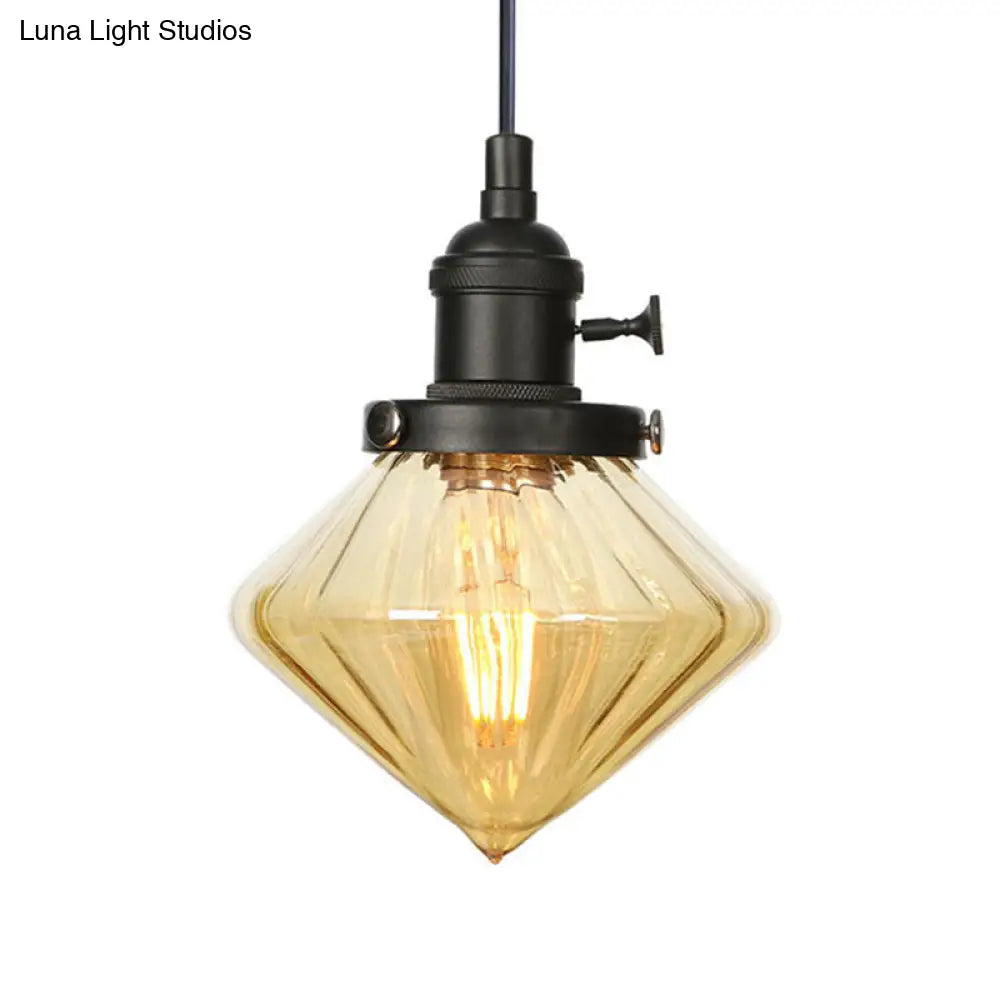 Adjustable Height Industrial Pendant Light With Diamond Glass Shade - Black/Bronze/Brass Finish