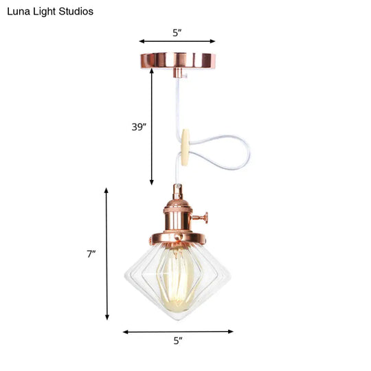 Adjustable Height Industrial Pendant Light With Diamond Glass Shade - Black/Bronze/Brass Finish