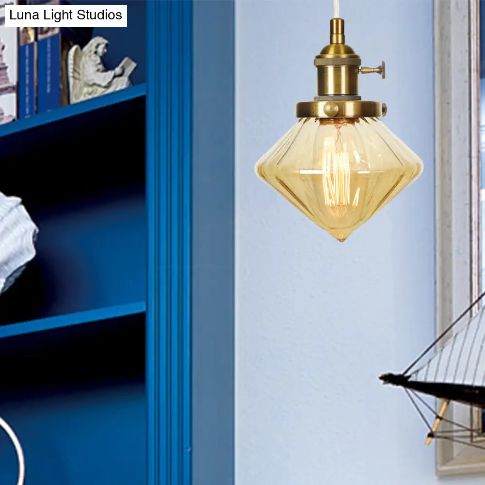 Adjustable Height Industrial Pendant Light With Diamond Glass Shade - Black/Bronze/Brass Finish